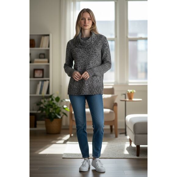 Rafaella Cowl Neck Black & Grey Marbled Cozy Sweater size Medium - Picture 14 of 14